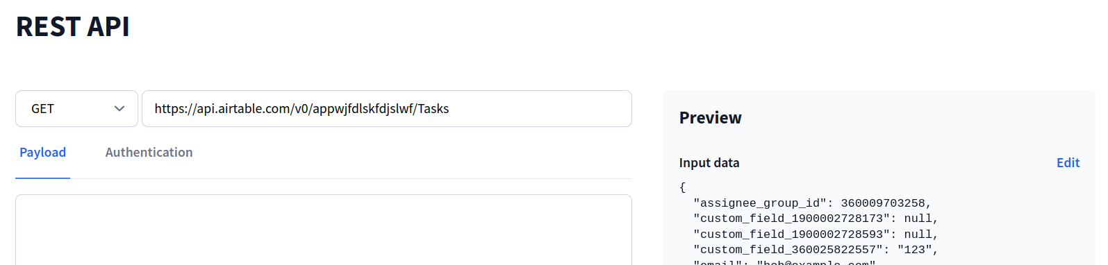 URL pasted into field