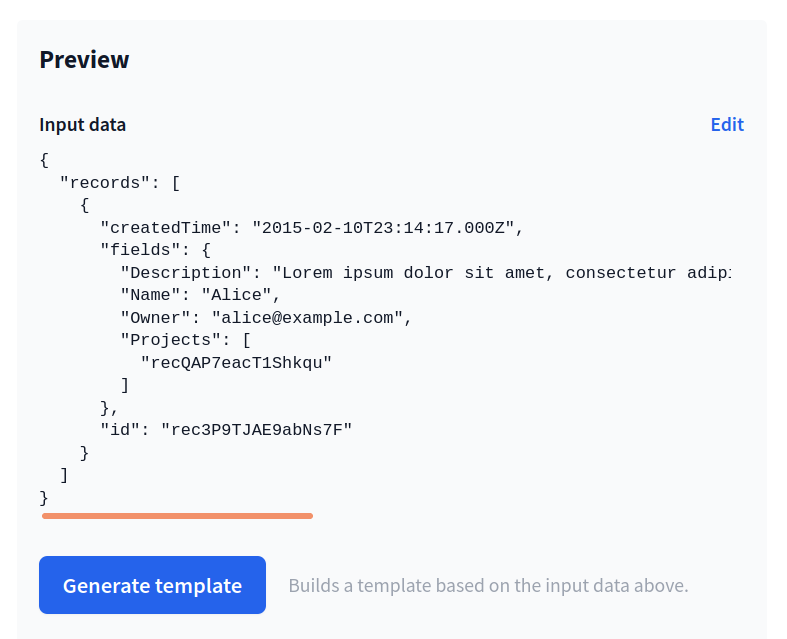 Generate template button