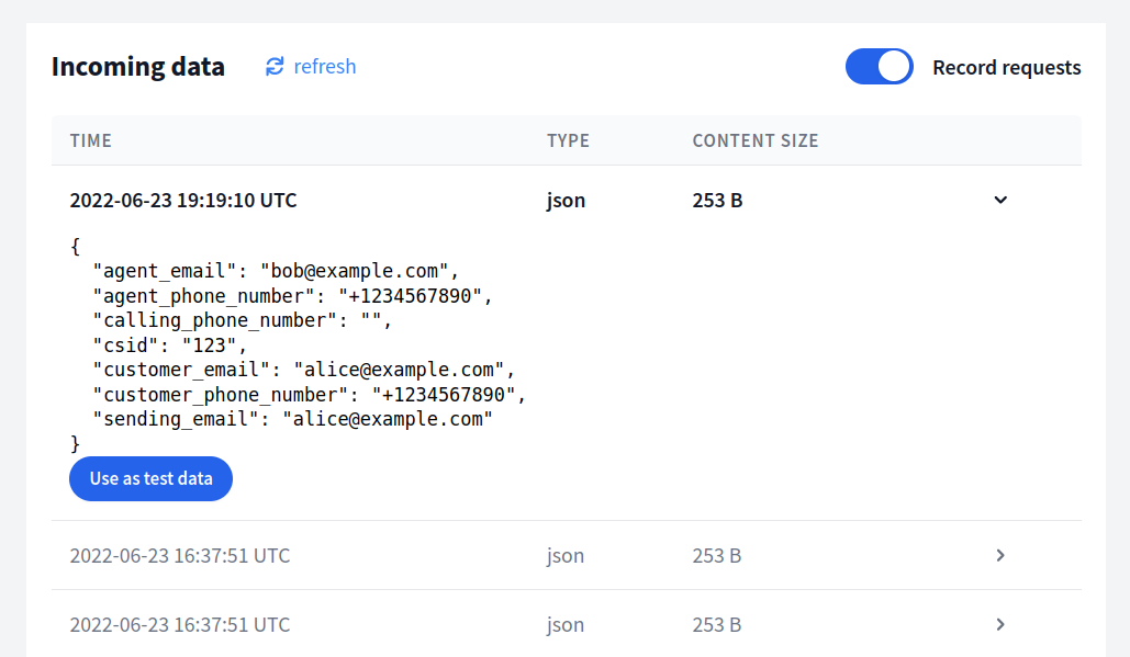 Record incoming requests