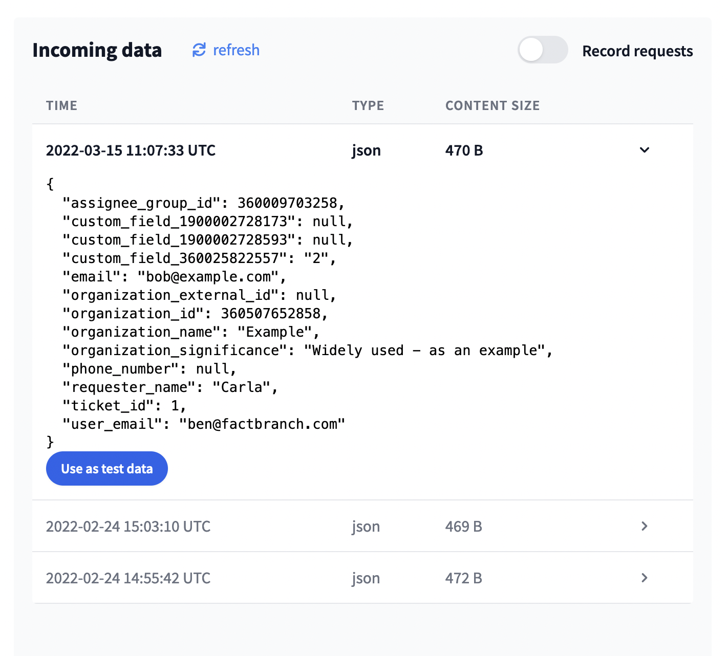 Record incoming requests