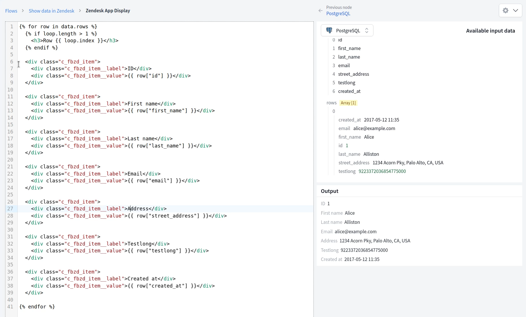 The FactBranch display node: generating an HTML panel from query results