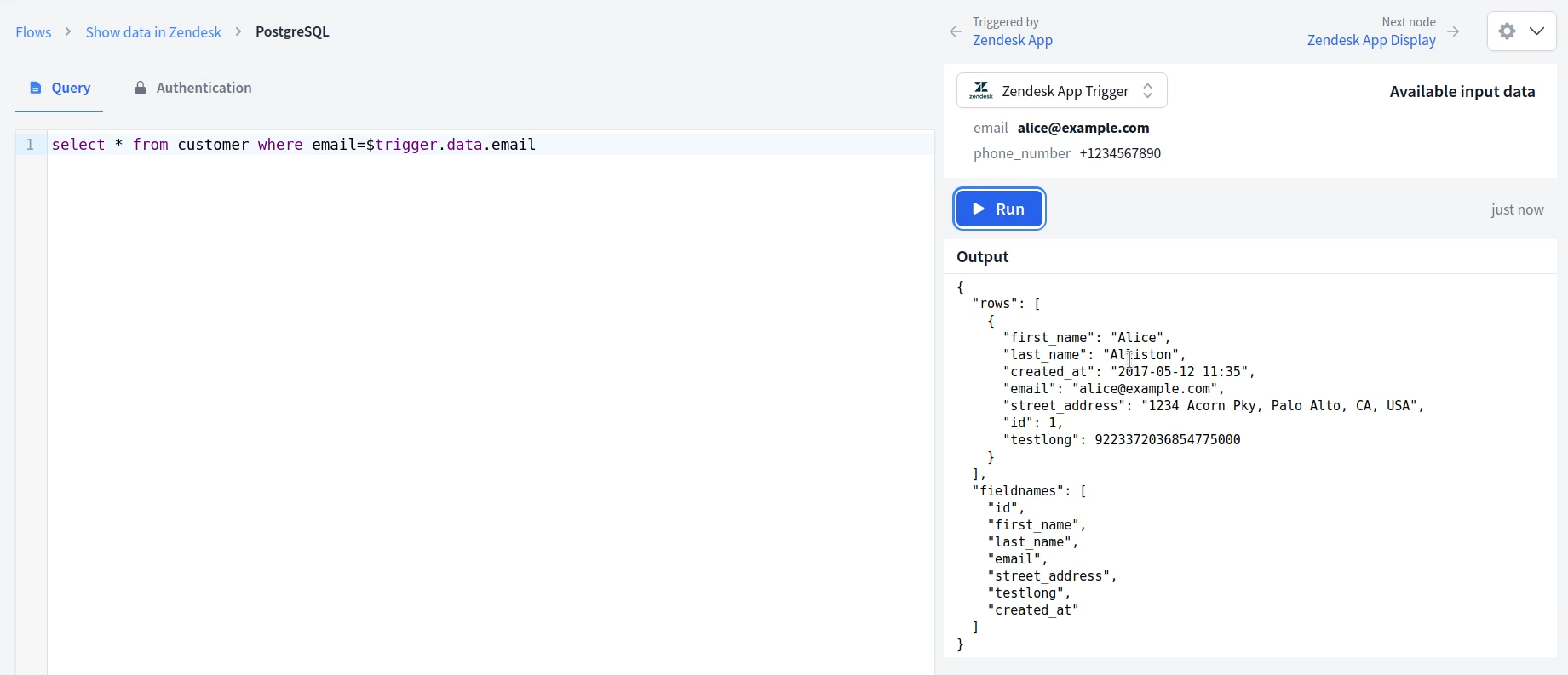 Writing an SQL query against your PostgreSQL database, with ticket context as variables